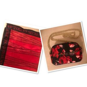 Sale New Victoria’s Secret Black Floral Crossbody Handbag & VS Red & Black Scarf